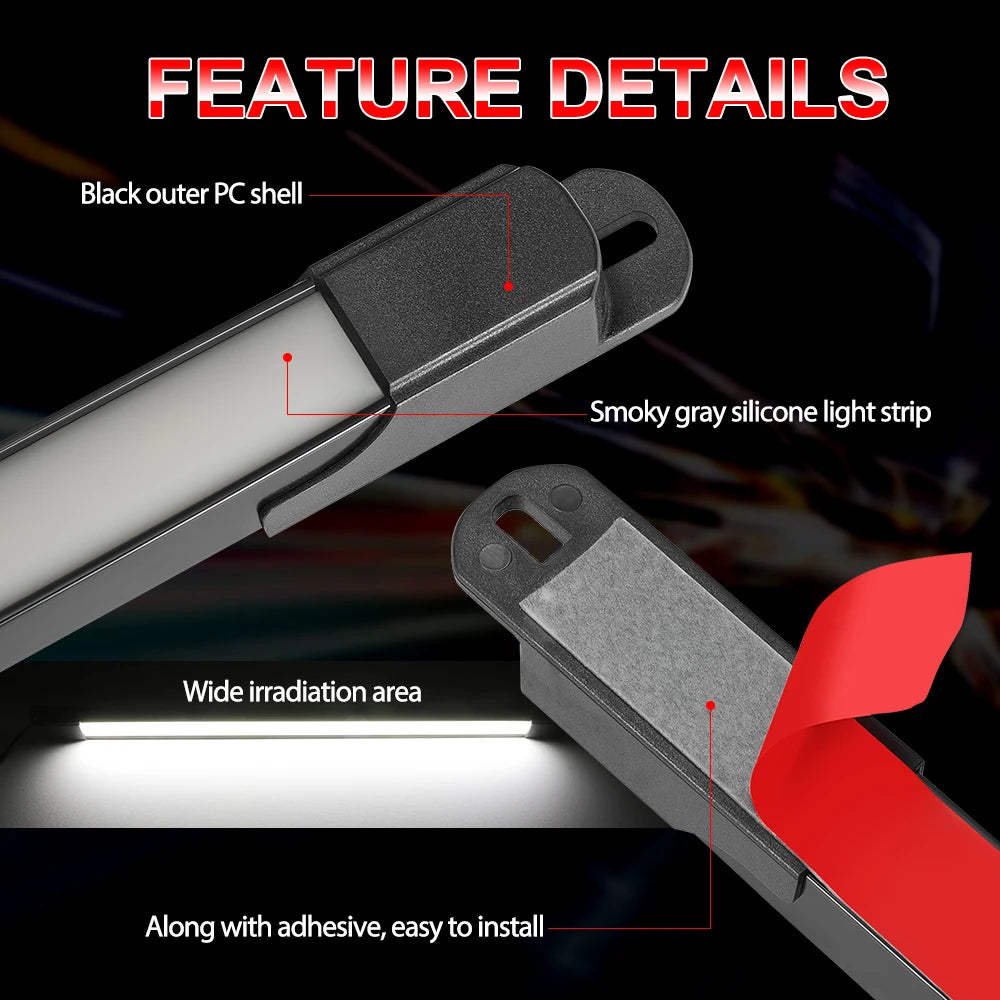 barre lumière led coffre camion 132 led blanc mat moderne adhésif vis contrôle
