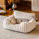 lit chat gris blanc velours rayures moderne confortable