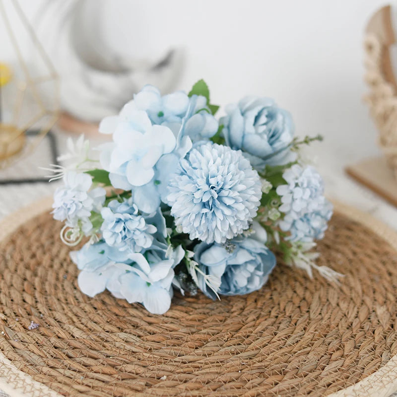 bouquet fleurs artificielles pivoine mariage anniversaire baby shower intérieur décoration élégante moderne bleu rose