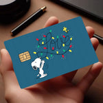 autocollant carte credit snoopy happy holidays bleu marine moderne