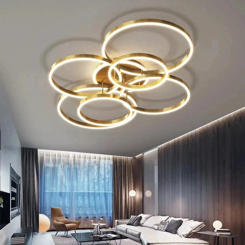 plafonnier moderne anneaux concentriques led noir doré éclairage blanc contemporainSuspensionAnneauxLumineuxConcentrique