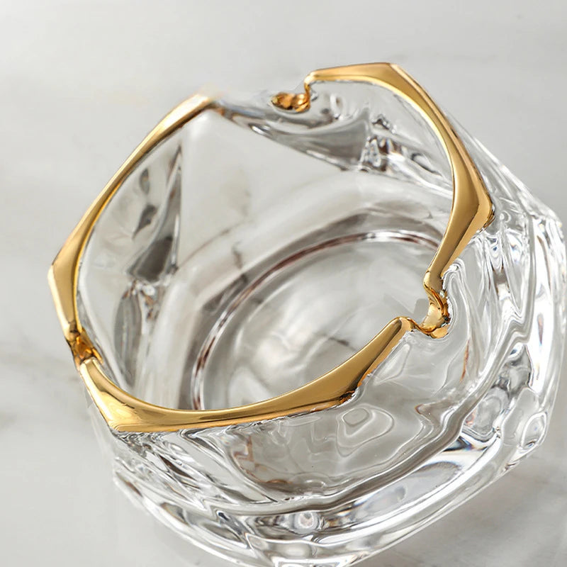 cendrier transparent porcelaine bordure dorée moderne élégant salon