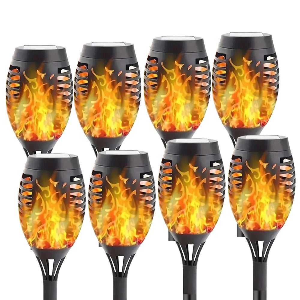 lanterne solaire 12 led flamme noire moderne décoration extérieure jardin patio fixée piquet motifs