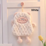 serviette toilette forme mouton couleur blanc rose violet texture relief décorative mignonne animalière anneau