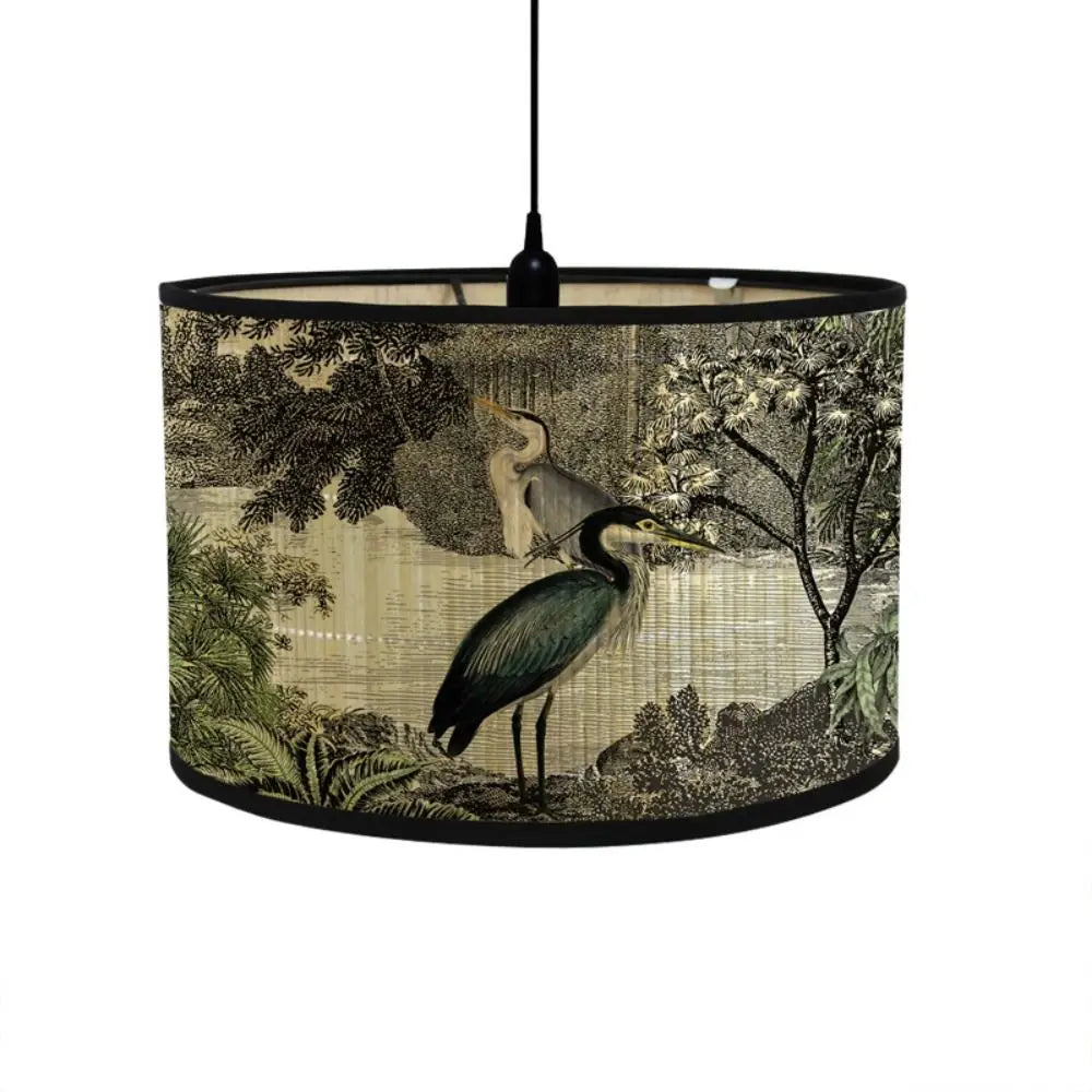abat jour vintage imprimé tropical oiseaux plantes suspension couleur beige noir vert rouge jaune