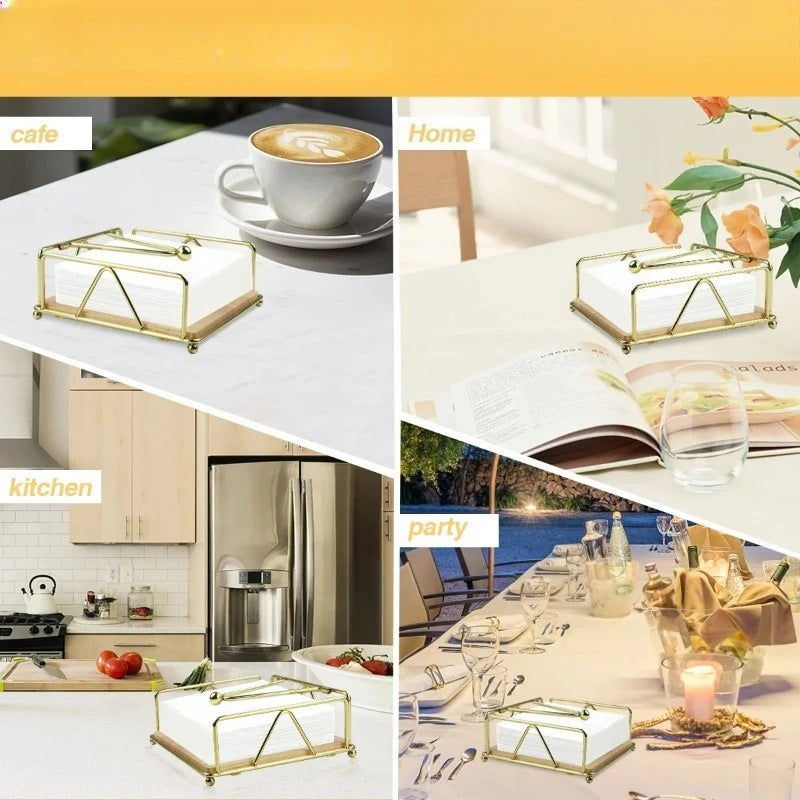 porte serviettes or moderne élégant métal base bois naturelle efficace distributeur serviettes blanches usage