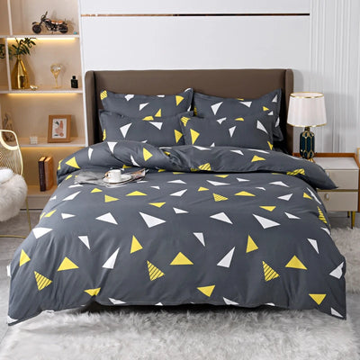 Parure de lit losange triangulaire microfibre bleu royal sur lit 140x190