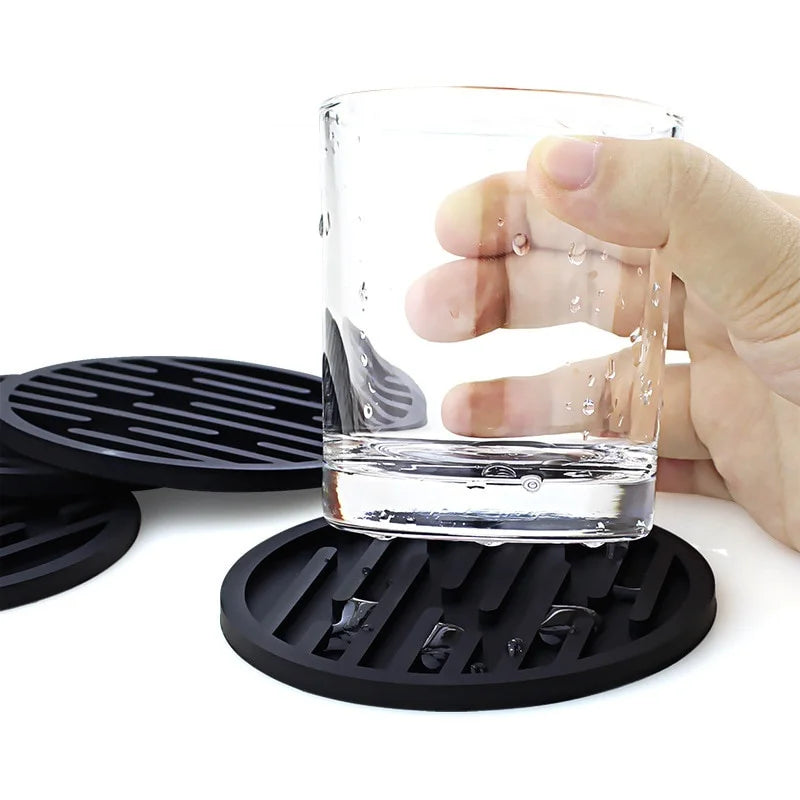 coasters silicone noirs rayures horizontales adhésifs résistants chaleur moderne respectueux l'environnement(viscoses) 10cm 5cm