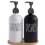 bouteilles savon liquide 500ml noir blanc texte hands dishes minimaliste moderne pompe pression