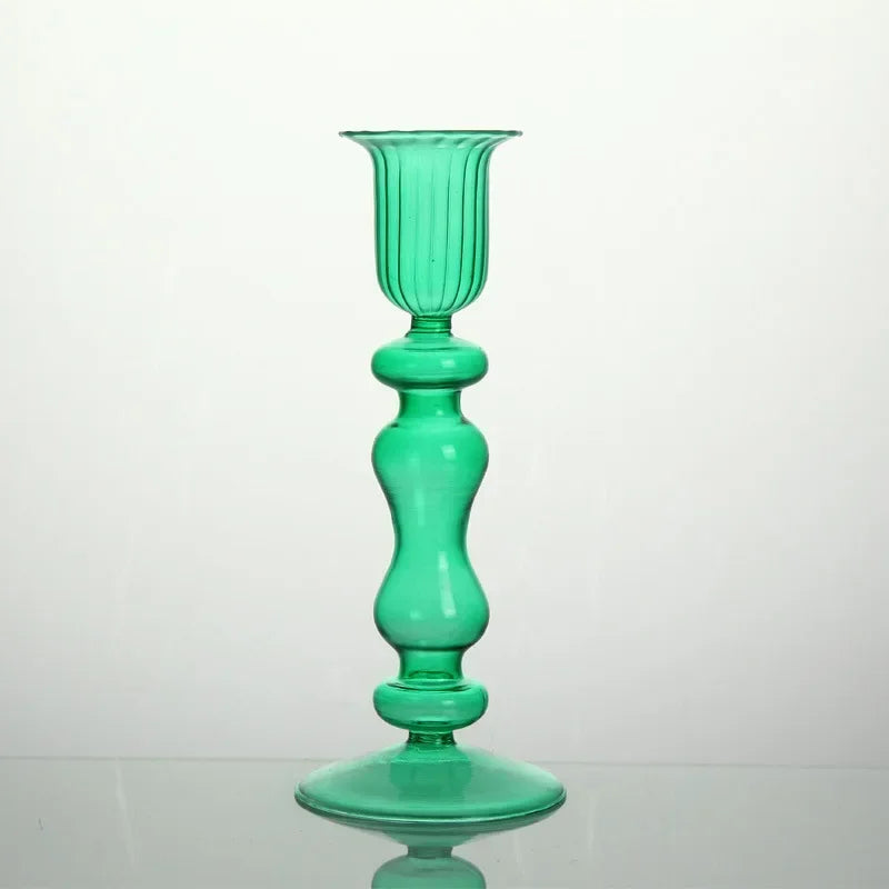 bougeoir verre moderne orange vert jaune rayures bordure ondulée transparent élégant décoration maison chandelle