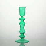 bougeoir verre moderne orange vert jaune rayures bordure ondulée transparent élégant décoration maison chandelle