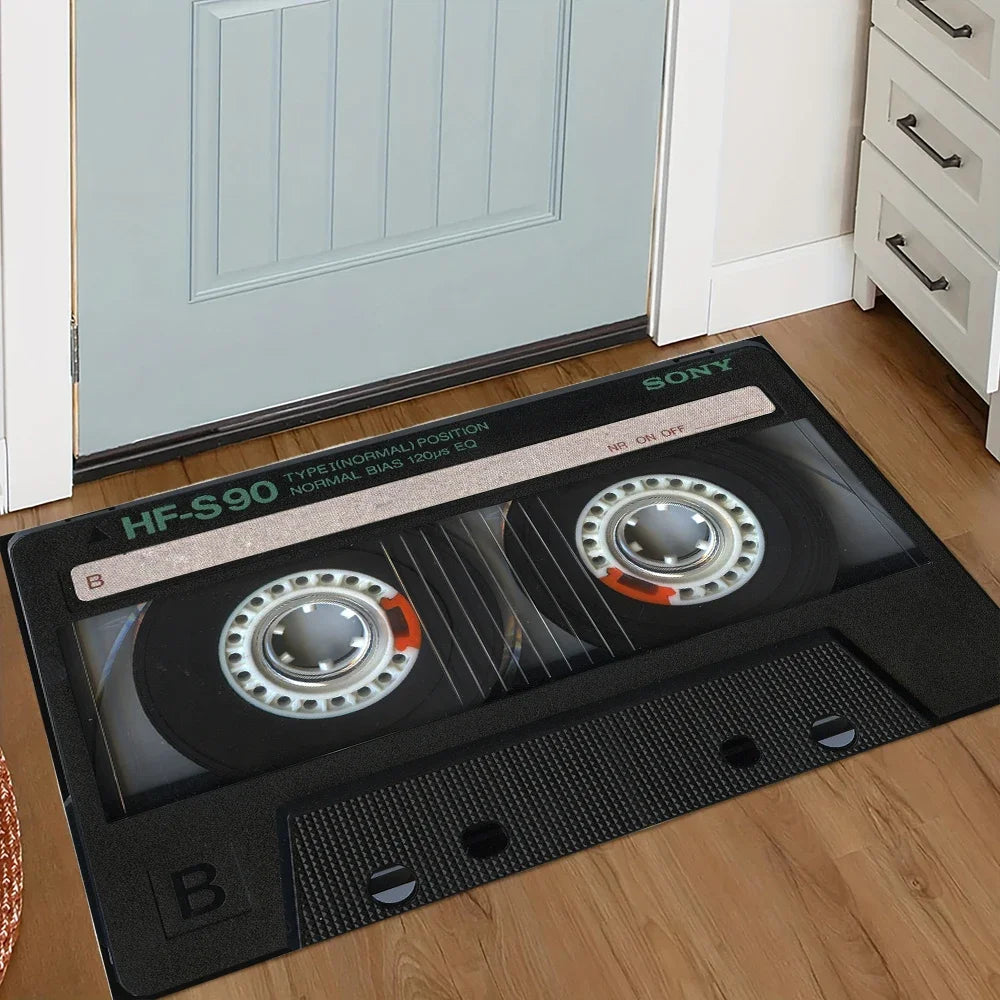 tapis rétro cassette audio vintage résistant glisse noir rouge blancSizeMode: 30x50cm 40x60cm 50x80cm