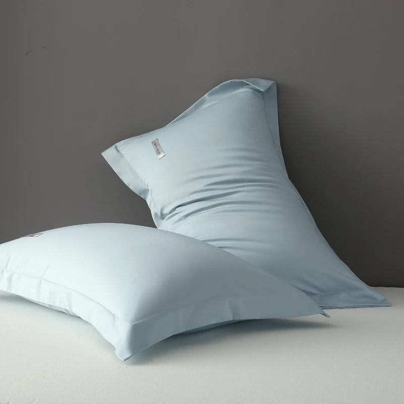 taies d'oreiller coton égyptien bleu texture satinée moderne 30x50cm 40x60cm 48x74cm 2pièces