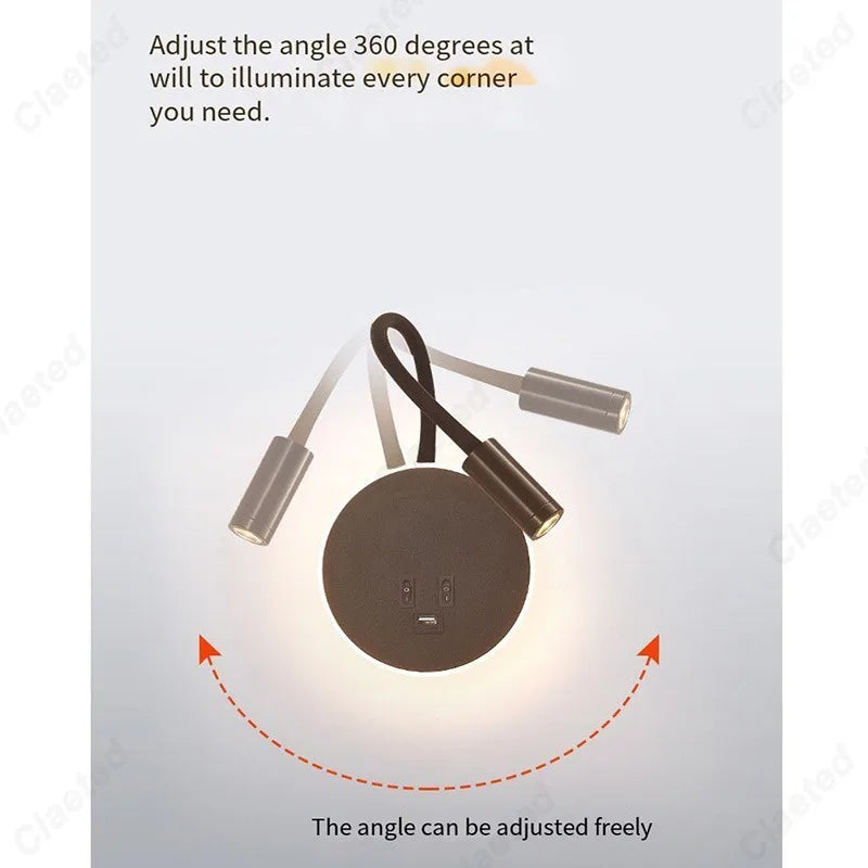 lampe murale flexible moderne noir blanc éclairage cuisine salle manger prise électrique led.angle réglable