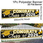 bannière célébration diplômes noir doré confettis guirlande lumineuse clips décoration événement festive