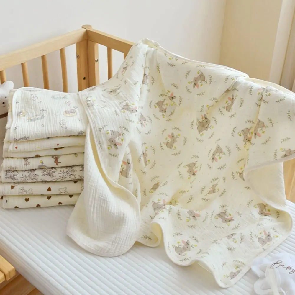 couverture bébé imprimé floral lapins blancs douce texture cotonnée classique oreilles boutons