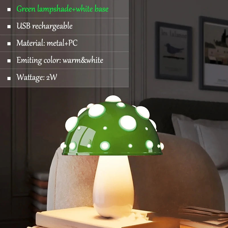lampe poser champignon enfant rechargeable usb led rouge blanc vert violet bleu moderne chambre