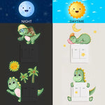 stickers mural lumineux dinosaures palmiers soleil lune étoiles floral cartoon adhésif chambre salon vert