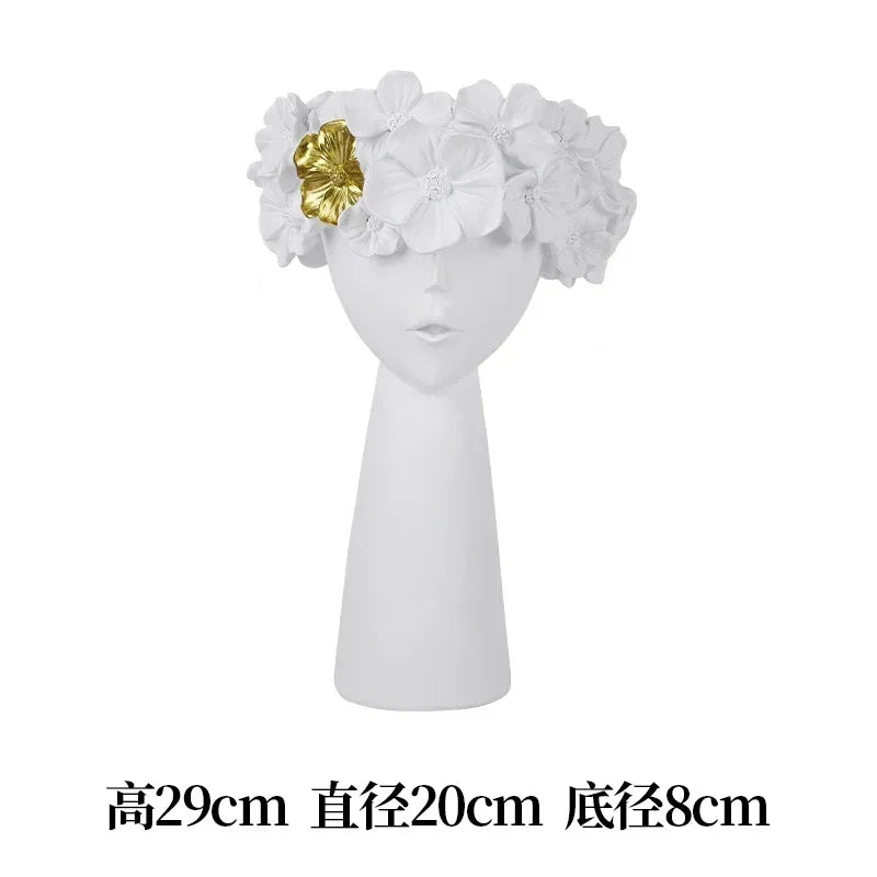 vase décoration buste féminin moderne fleurs artificielles couleurs variées blanc noir bleuclair crème grisfoncé