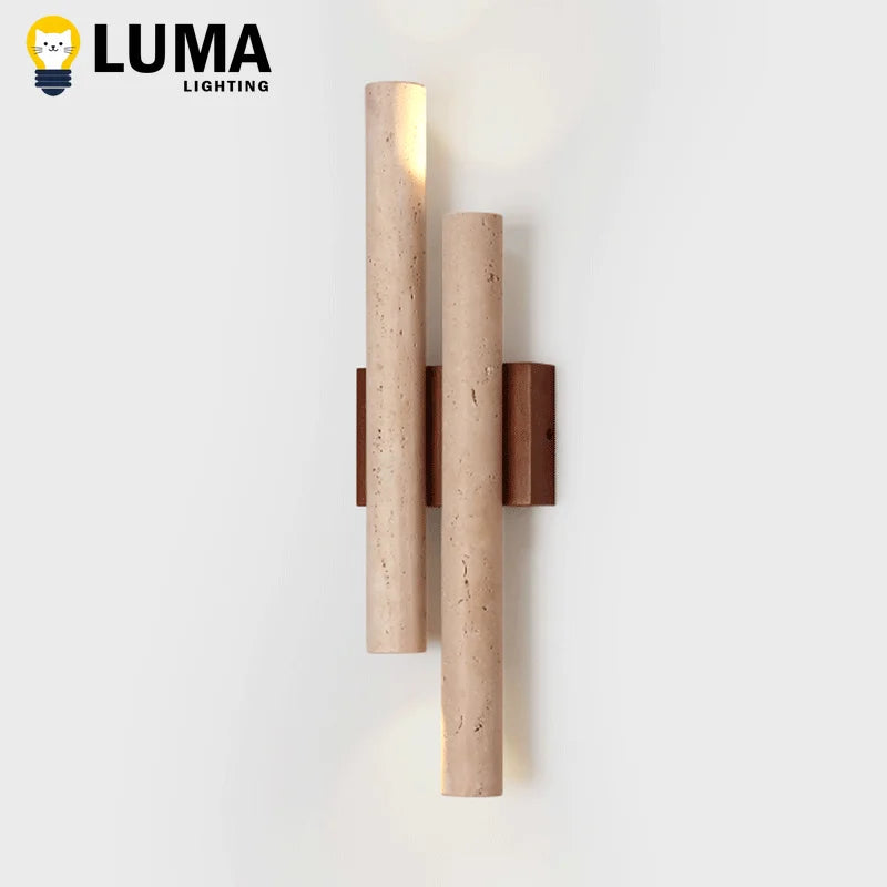 applique murale moderne minimaliste pierre naturelle lumière led beige clair marron foncé texture verticale