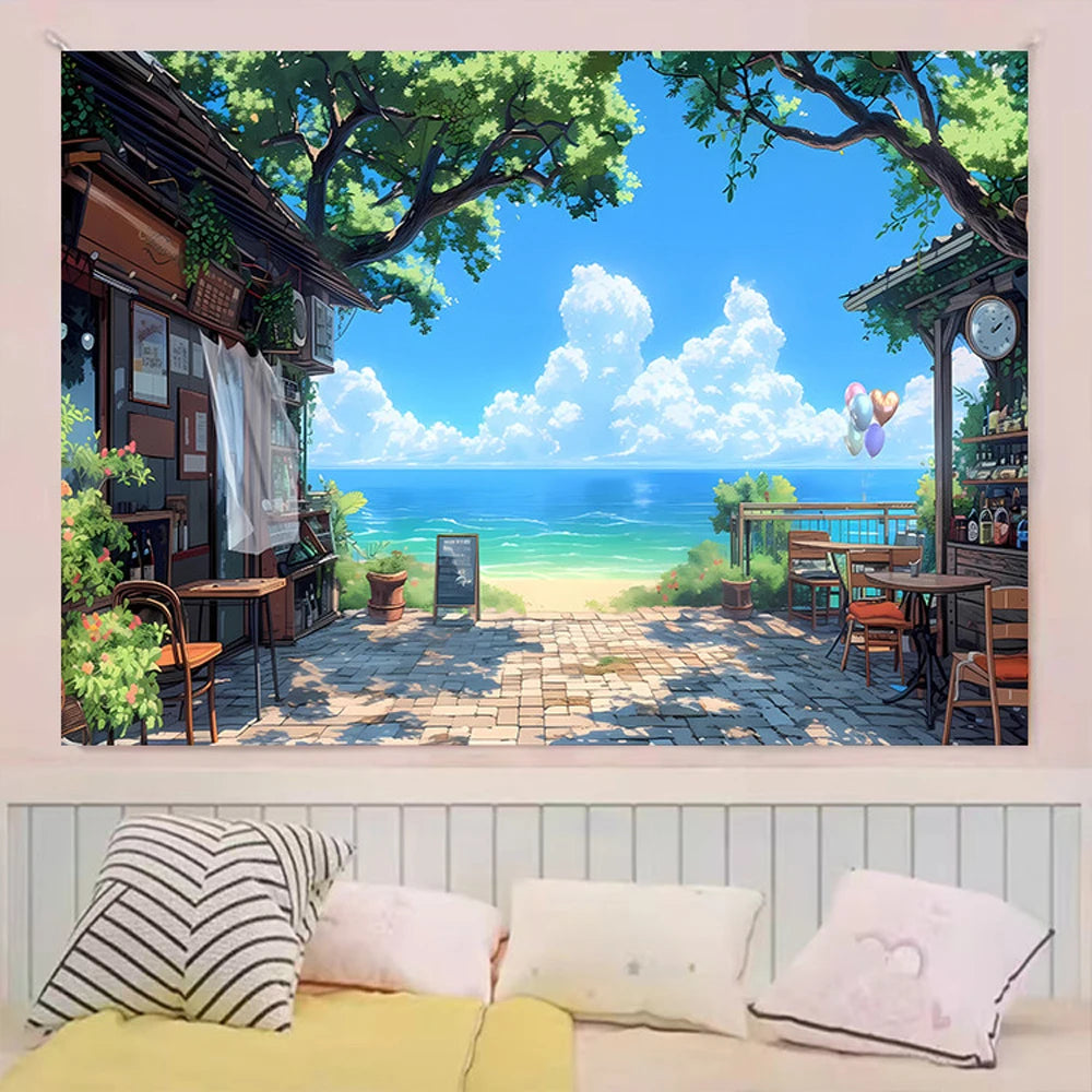 tapisserie murale paysage nature montagne fleurs décoration chambre adulte toile décorative tissu polyestère grande