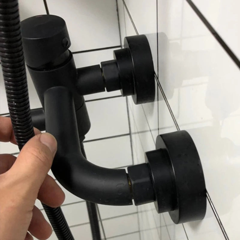 support robinet noir mat moderne adhésif facile salle bains épuré fixations internes externes dimension