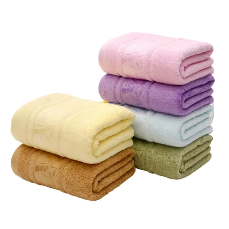 serviettes bain bambou motif feuilles violet jaune rose vert bleu marron opaques classiques 70x140cm