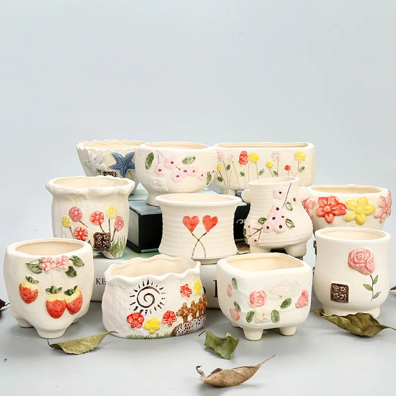 pots céramique succulentes vintage coloris variés décoration maison jardin fleurs animaux geometrique