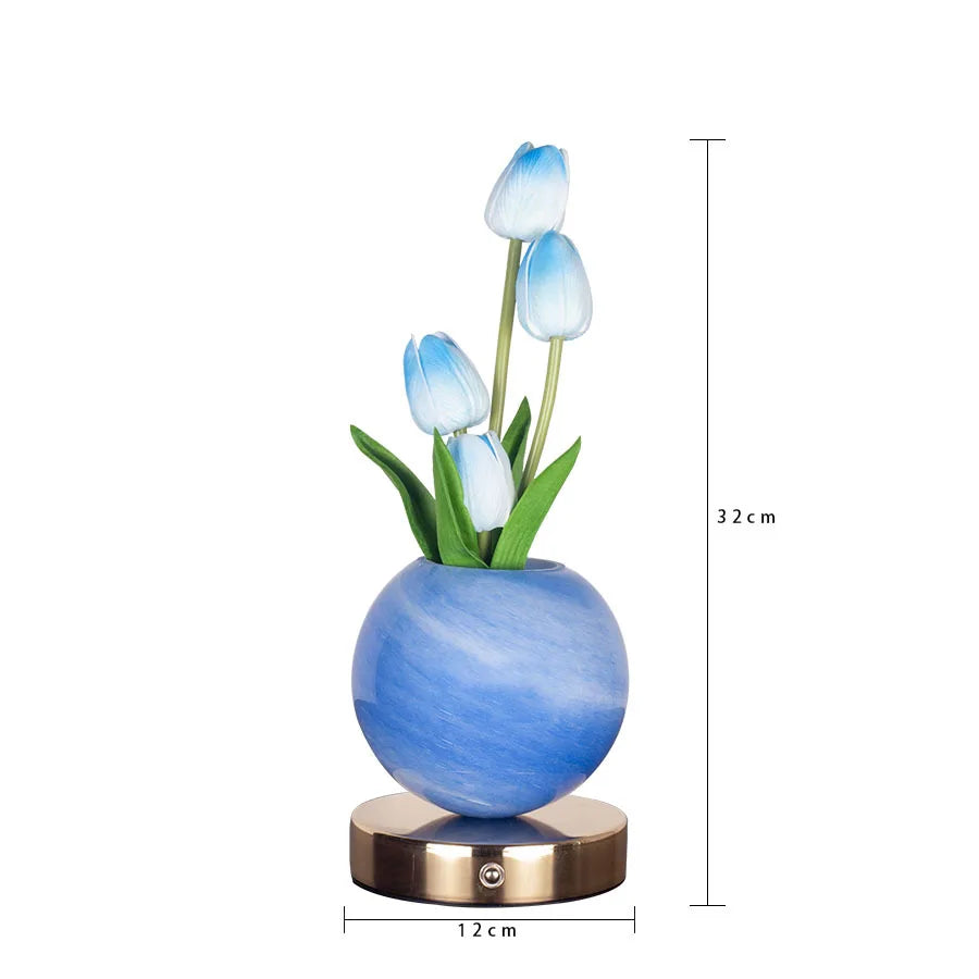 lampe table moderne rechargeable tulipes multicolores marbrées base métallique bleu rose orange violet rechargeable