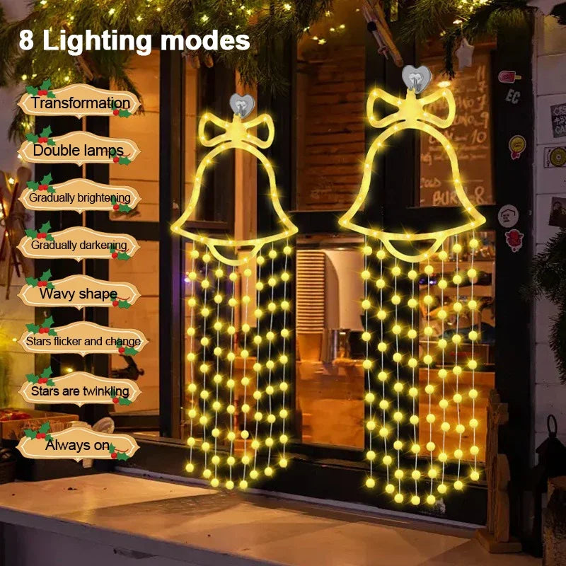 guirlande lumineuse cloche blanche jaune doré moderne décoration fêtes ruban crochet câble usb led