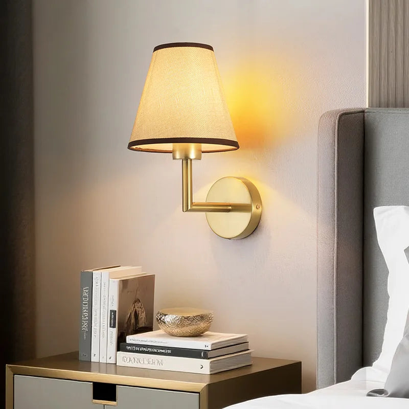 lampe murale moderne dorée tissu beige rétro éclairage led mur fixé wall opaque chambre
