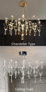 lustre moderne or cristaux transparents branches stylisées salon chambre principale