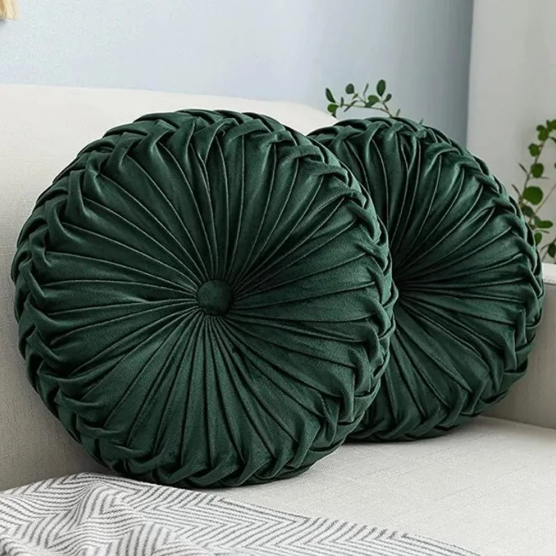 coussin rond plissé vert foncé velours vintage canapé chaise sol non amovible lavable moderne