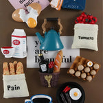 aimants décoratifs miniatures aliments baguette tomates lait oeufs vin ménage cuisine