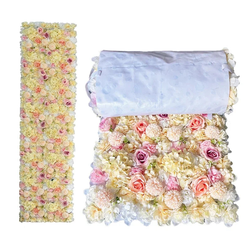 décoration événementielle panneau floral soie blanc rose clair moderne exposition extérieure