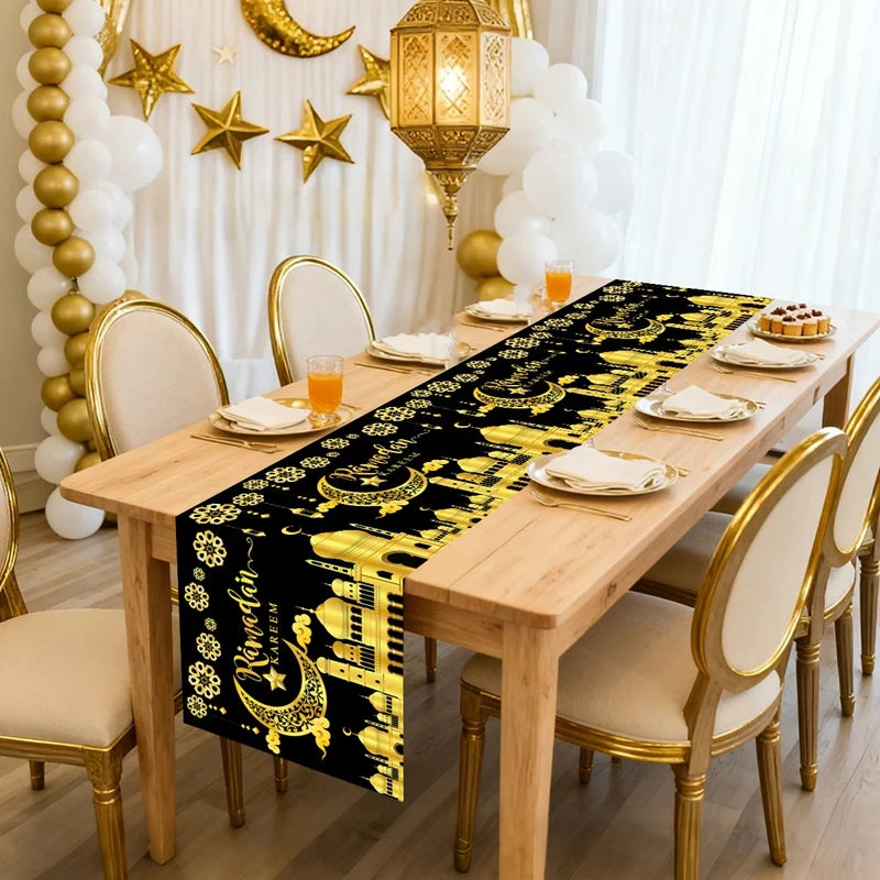 nappes longues décoratives islamiques motifs festifs ramadan eid or noir bleu marine