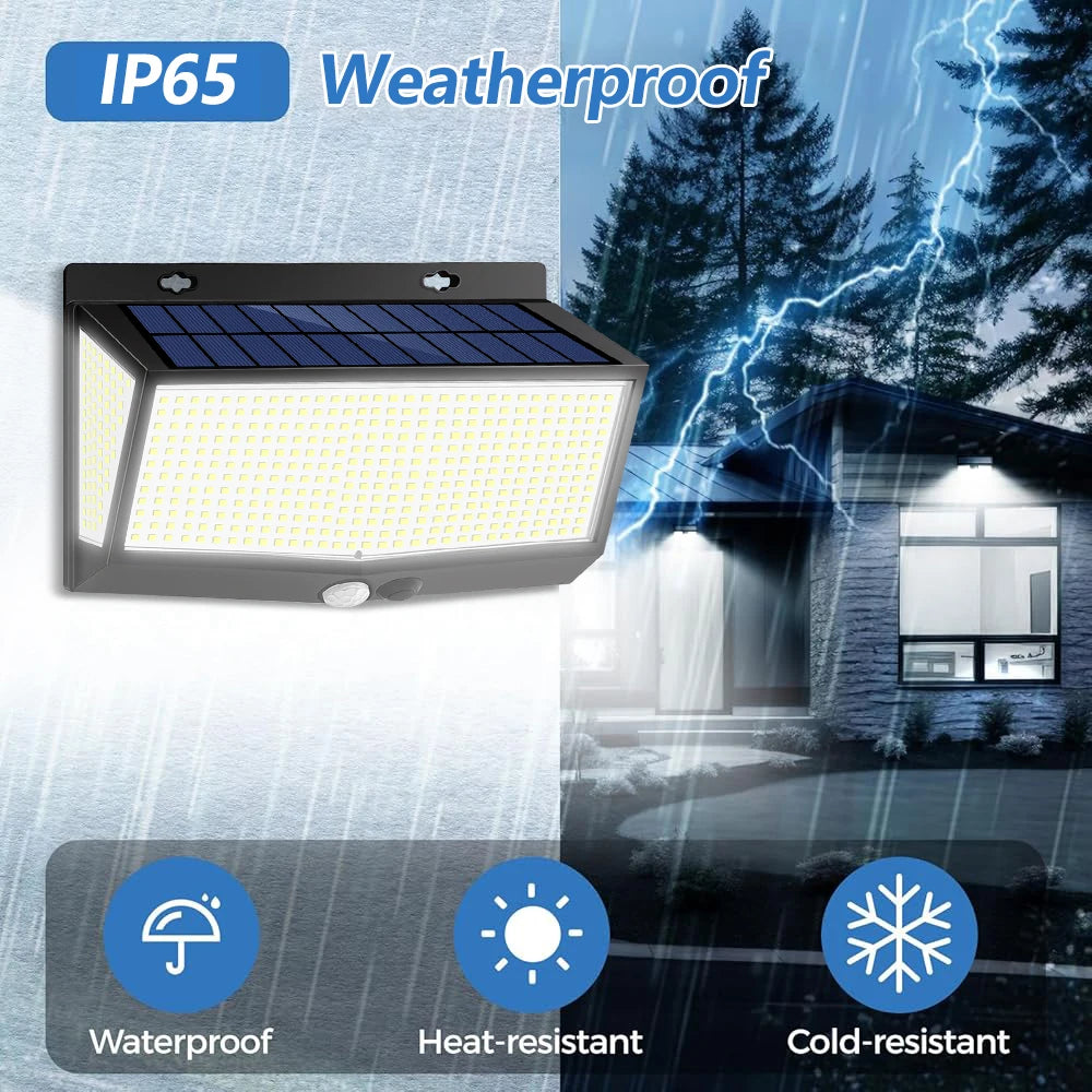 lampe solaire moderne 528 led noir bleu blanc capteur mouvement ip65 étanche