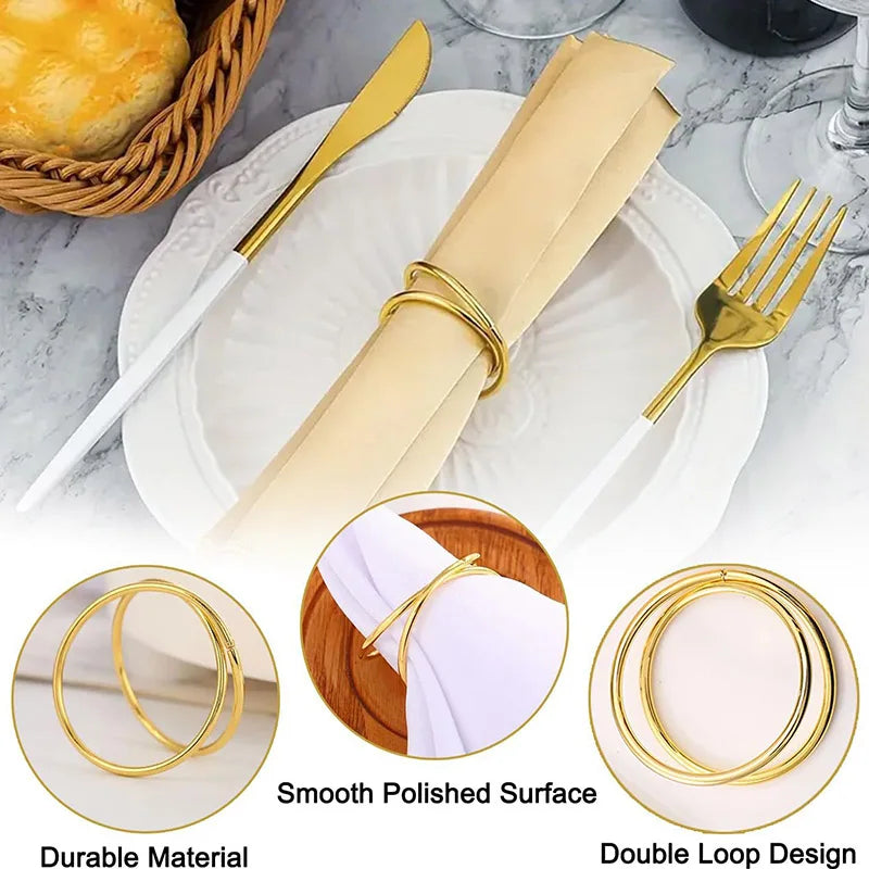 anneaux serviettes or ronds lisses modernes élégants cuisine mariage décoration table rond simple