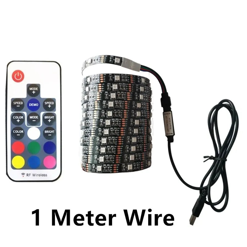 ruban led rgb flexible usb telecommande éclairage d'ambiance salon moderne adhésif noir