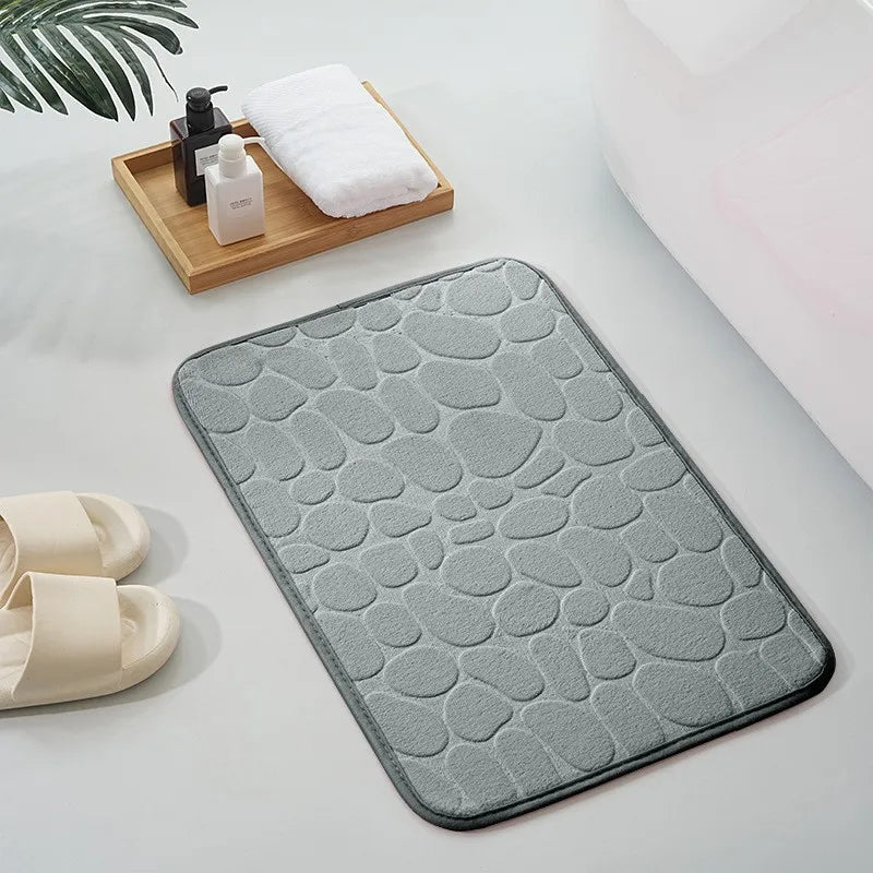 tapis bain mousse mémoire forme pierre velours corail antidérapant absorption haute moderne gris marron
