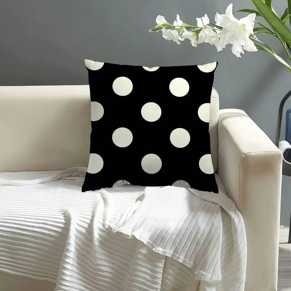 housse coussin carré motif pois animal compagnie moderne polyester coton noir blanc chambre lit