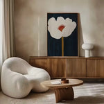 tableau moderne toile fleur stylisée blanc rouge bleu foncé doré sans cadre 50x40cm 60x40cm