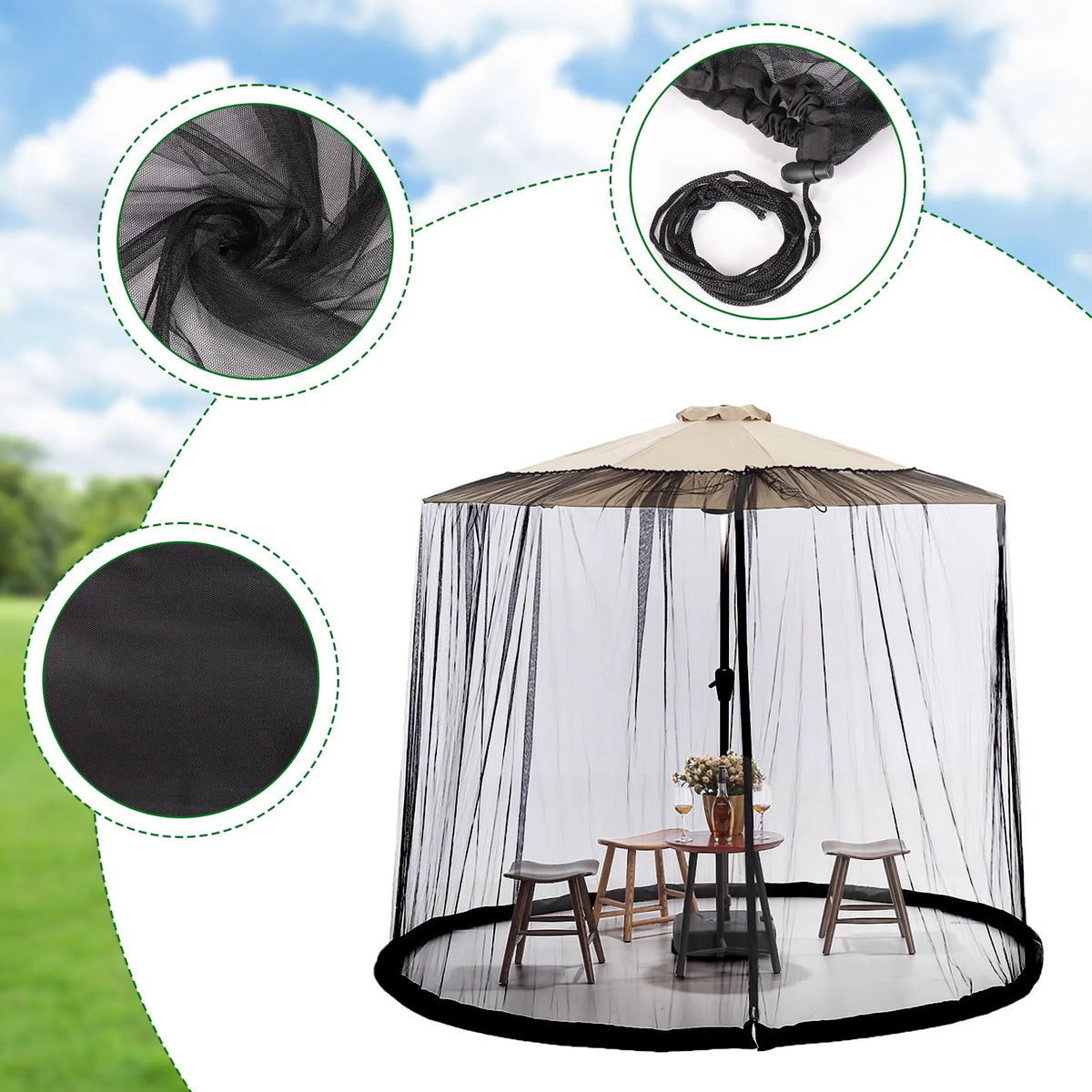 filet anti moustiques parasol polyester extérieur jardin campement voyage noir beige transparent moderne