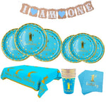 assiettes bleu clair anniversaire 1er anniversaire doré festif serviettes gobelets napkin tablecloth set festivités