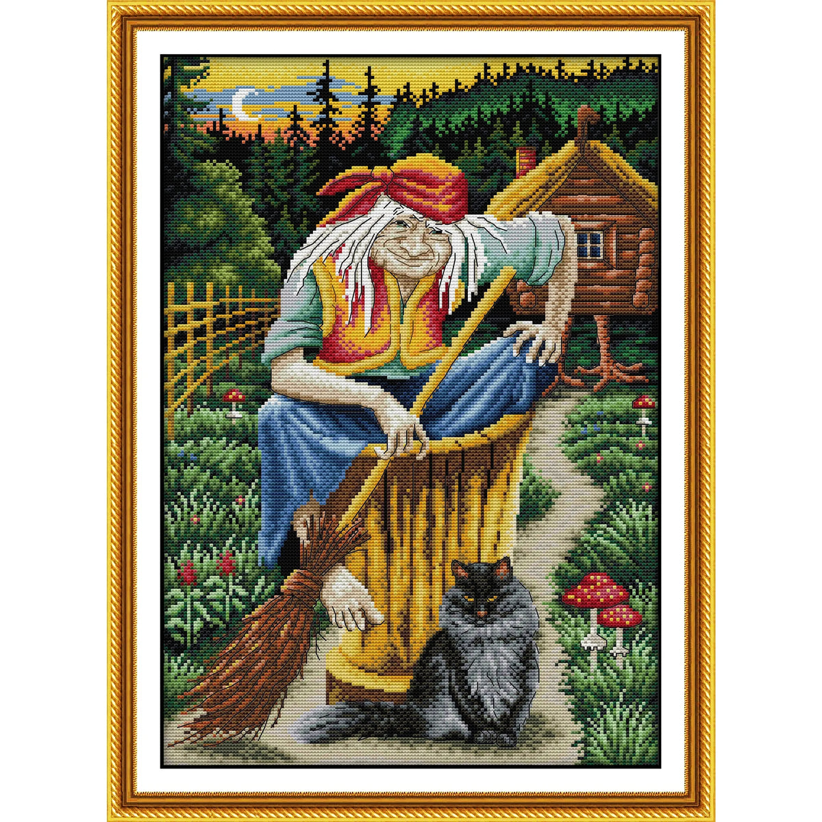 broderie point croix sorcière paysanne animaux champignons coton toile imprimée pliée package pastorale multicolore