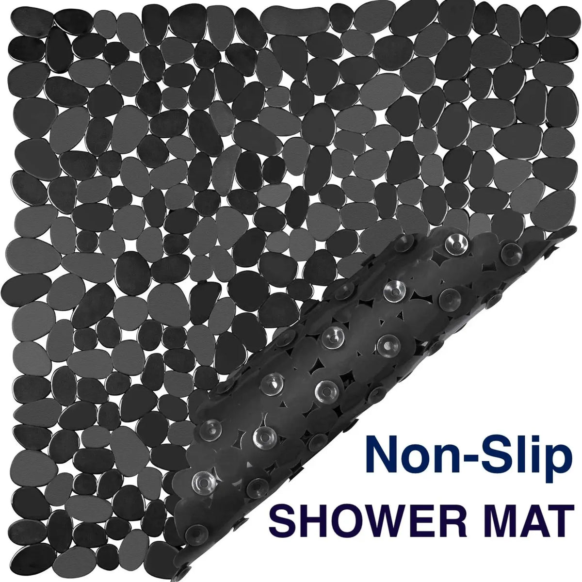 tapis douche antidérapant pvc noir géométrique moderne salle bain clips fixations