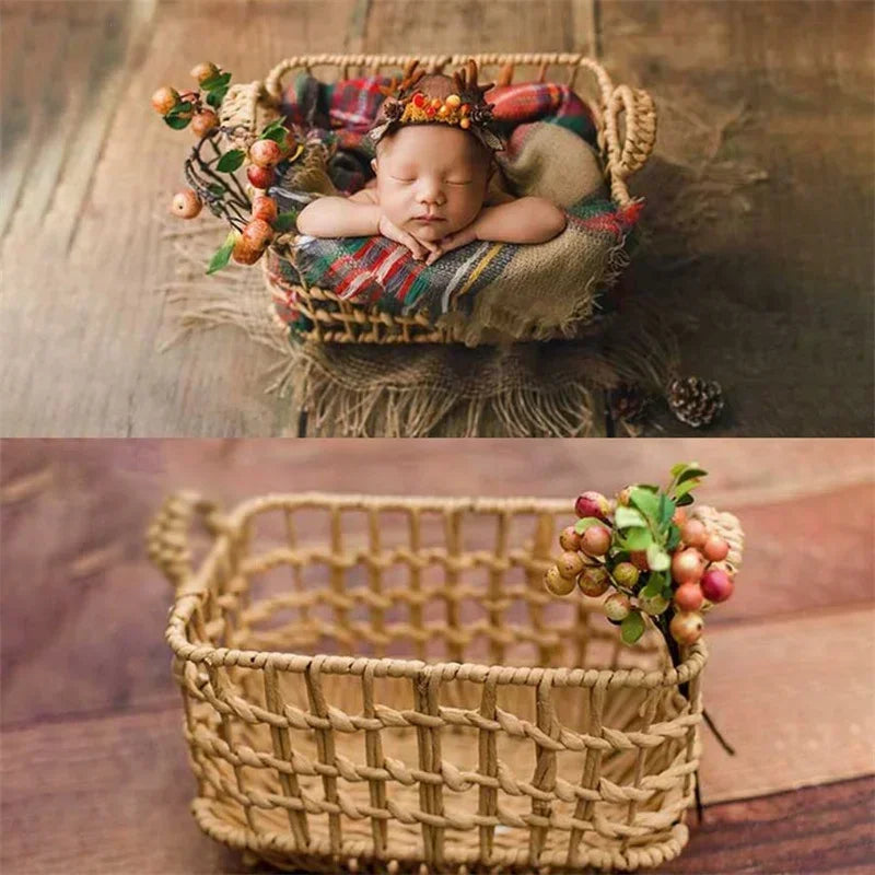 panier rotin tressé naturel coussin couverture boules pin couronne fleurs