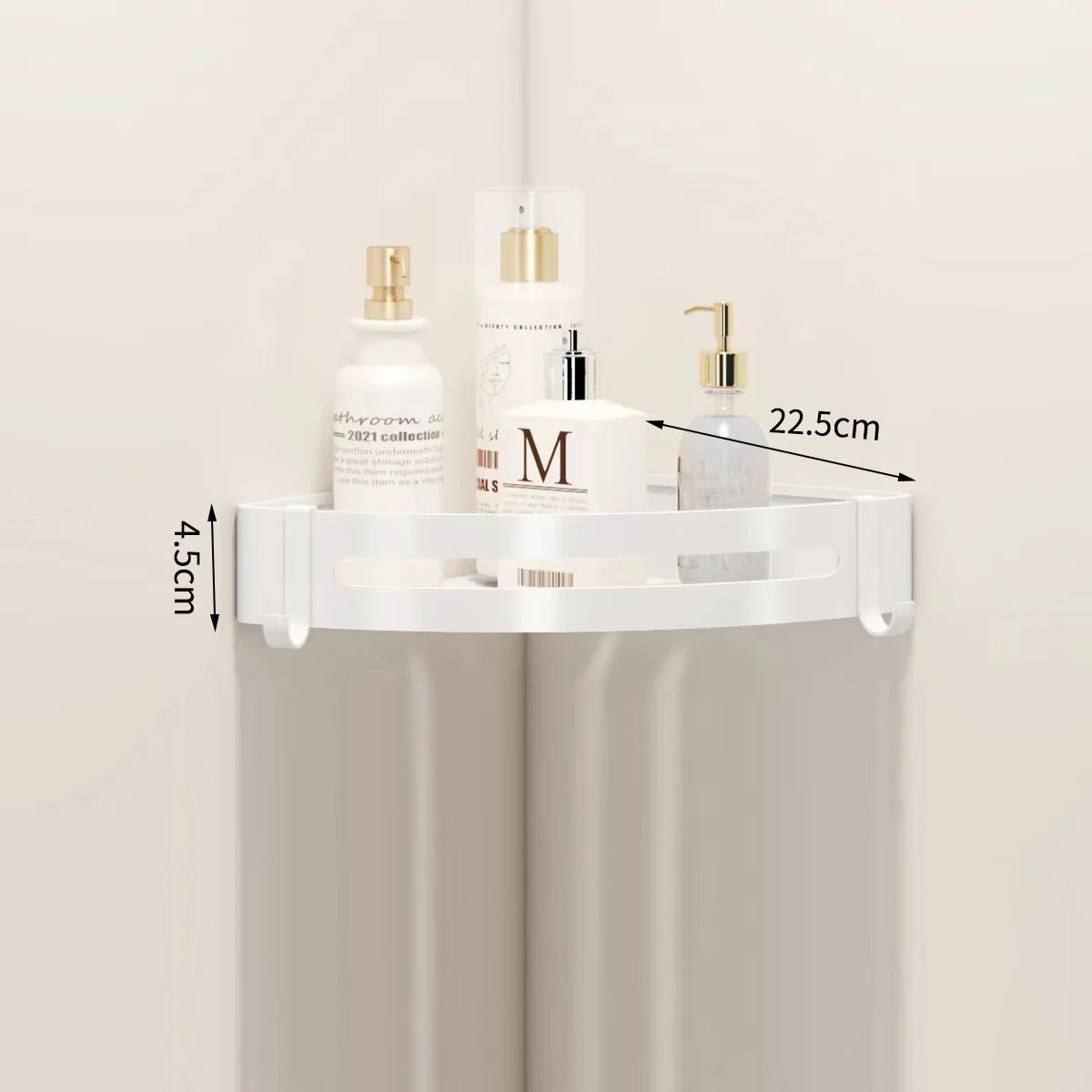 étagère salle bain blanc moderne adhésive shampooing gel douche lotion parfum verre boucles d'oreilles