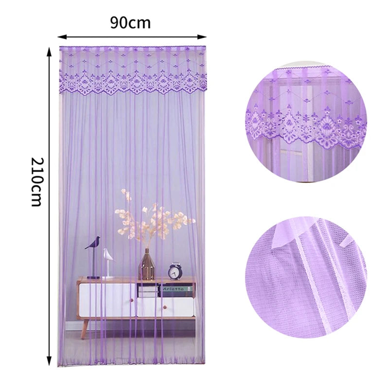 rideau porte anti moustiques dentelle polyester transparent classique ruban auto agrippant beige bleu violet
