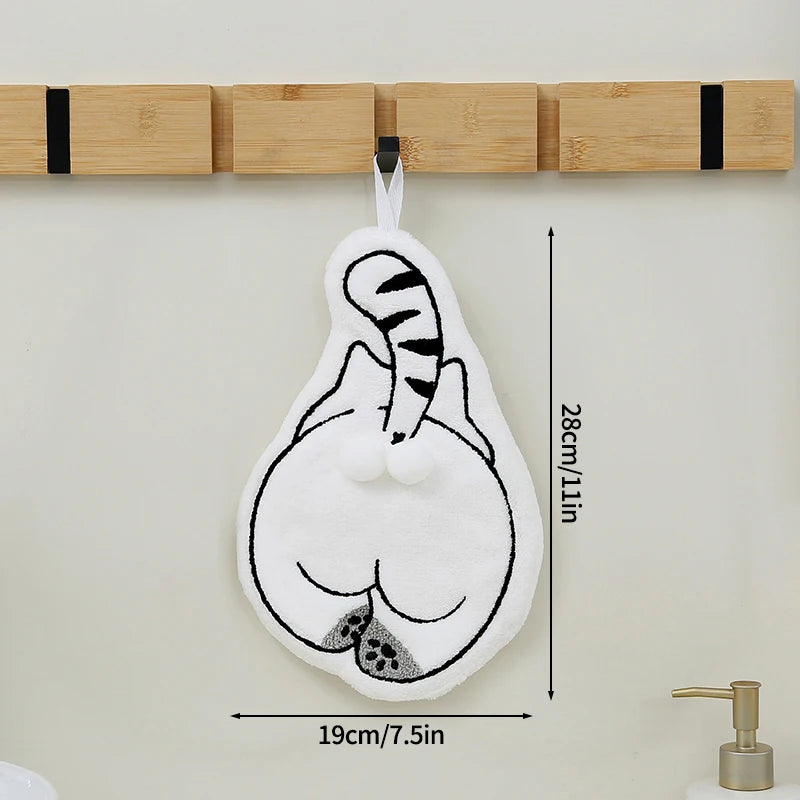 serviette toilette gant noir chat peluche super absorbante cordon cuisine salle bain
